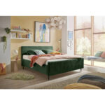 GESTOFFEERD BED 180 cm x 200 cm, textiel, houtmateriaal olijfgroen thumbnail 2