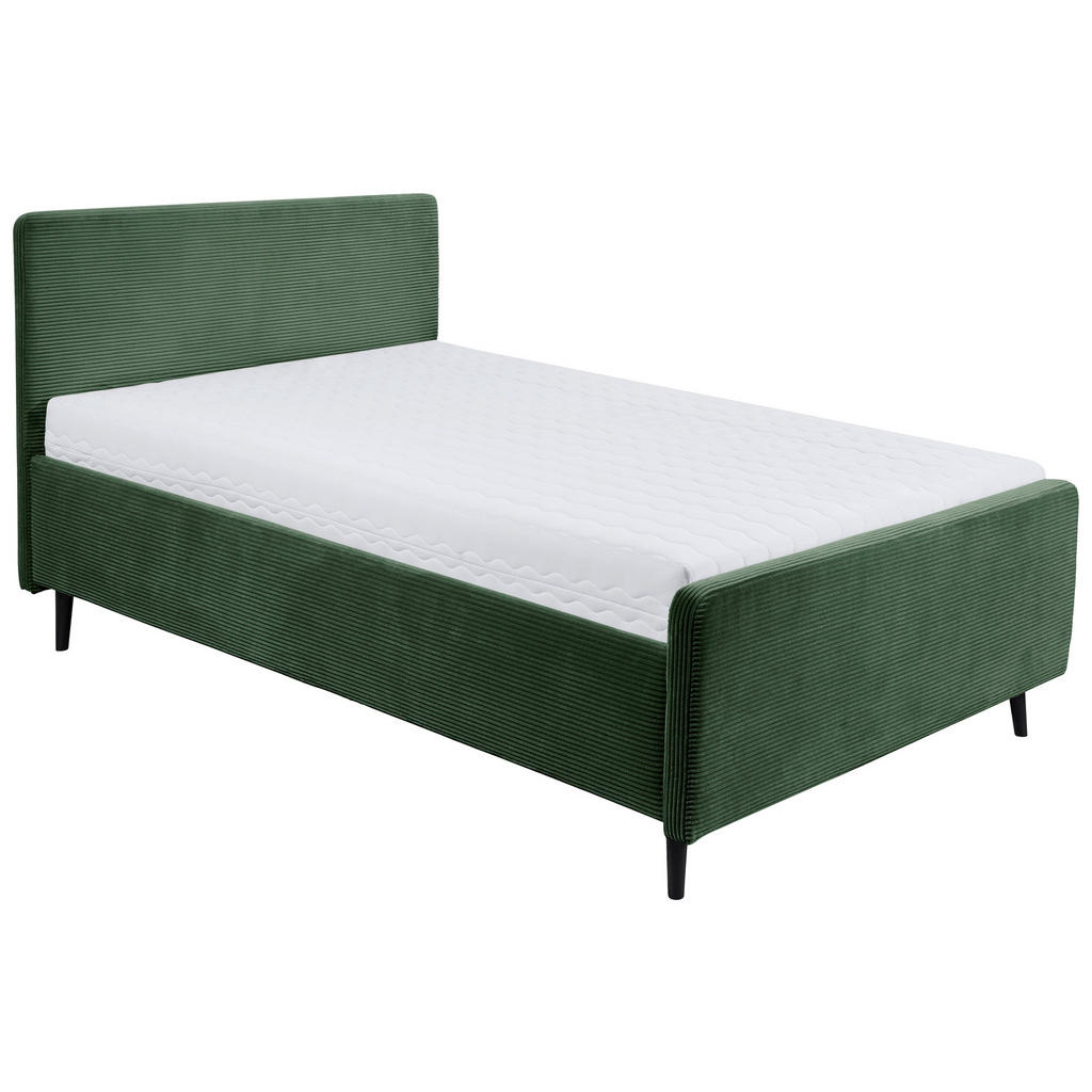 GESTOFFEERD BED 140 cm x 200 cm, textiel, materiaal hout olijfgroen
