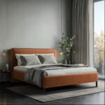 GESTOFFEERD BED 180 cm x 200 cm, hout, textiel, houtmateriaal steenbruin thumbnail 1