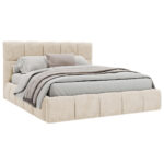 GESTOFFEERD BED 140 cm x 200 cm, hout, textiel, houtmateriaal gebakken kleur thumbnail 2
