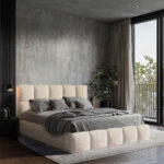 GESTOFFEERD BED 140 cm x 200 cm, hout, textiel, houtmateriaal gebakken kleur thumbnail 6