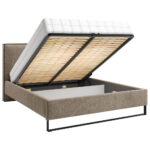 GESTOFFEERD BED 180 cm x 200 cm, hout, textiel, houtmateriaal bruin thumbnail 4