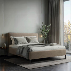 GESTOFFEERD BED 180 cm x 200 cm, hout, textiel, houtmateriaal bruin