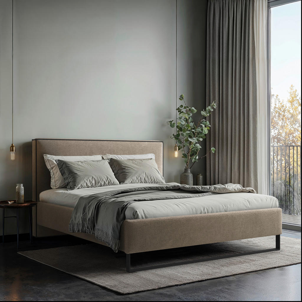 GESTOFFEERD BED 180 cm x 200 cm, hout, textiel, houtmateriaal bruin