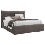 GESTOFFEERD BED 160 cm x 200 cm, houtmateriaal, hout, textiel bruin thumbnail 2