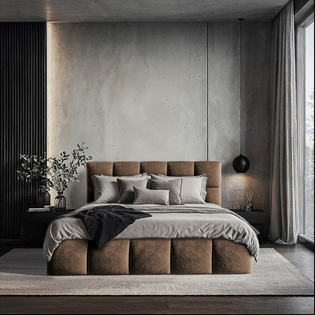 GESTOFFEERD BED 140 cm x 200 cm, hout, textiel, houtmateriaal bruin