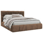 GESTOFFEERD BED 140 cm x 200 cm, hout, textiel, houtmateriaal bruin thumbnail 2