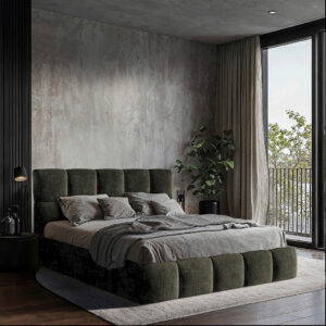 GESTOFFEERD BED 160 cm x 200 cm, hout, textiel, houtmateriaal grijs