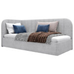 GESTOFFEERD BED 90 cm x 200 cm, hout, textiel, houtmateriaal grijs thumbnail 2