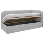 GESTOFFEERD BED 90 cm x 200 cm, hout, textiel, houtmateriaal grijs thumbnail 4
