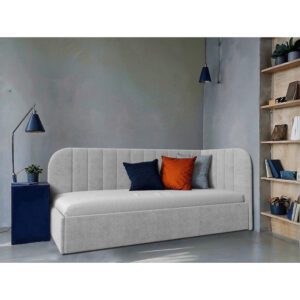 GESTOFFEERD BED 90 cm x 200 cm, hout, textiel, houtmateriaal grijs