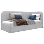 GESTOFFEERD BED 90 cm x 200 cm, hout, textiel, houtmateriaal grijs thumbnail 2