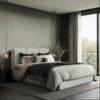 GESTOFFEERD BED 180 cm x 200 cm, hout, textiel, houtmateriaal lichtgrijs