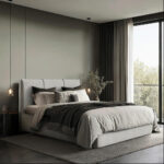 GESTOFFEERD BED 180 cm x 200 cm, hout, textiel, houtmateriaal lichtgrijs thumbnail 1