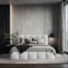 GESTOFFEERD BED 140 cm x 200 cm, hout, textiel, houtmateriaal lichtgrijs