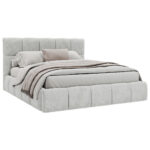 GESTOFFEERD BED 160 cm x 200 cm, hout, textiel, houtmateriaal lichtgrijs thumbnail 2