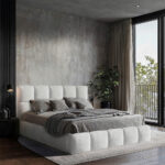 GESTOFFEERD BED 160 cm x 200 cm, hout, textiel, houtmateriaal lichtgrijs thumbnail 5