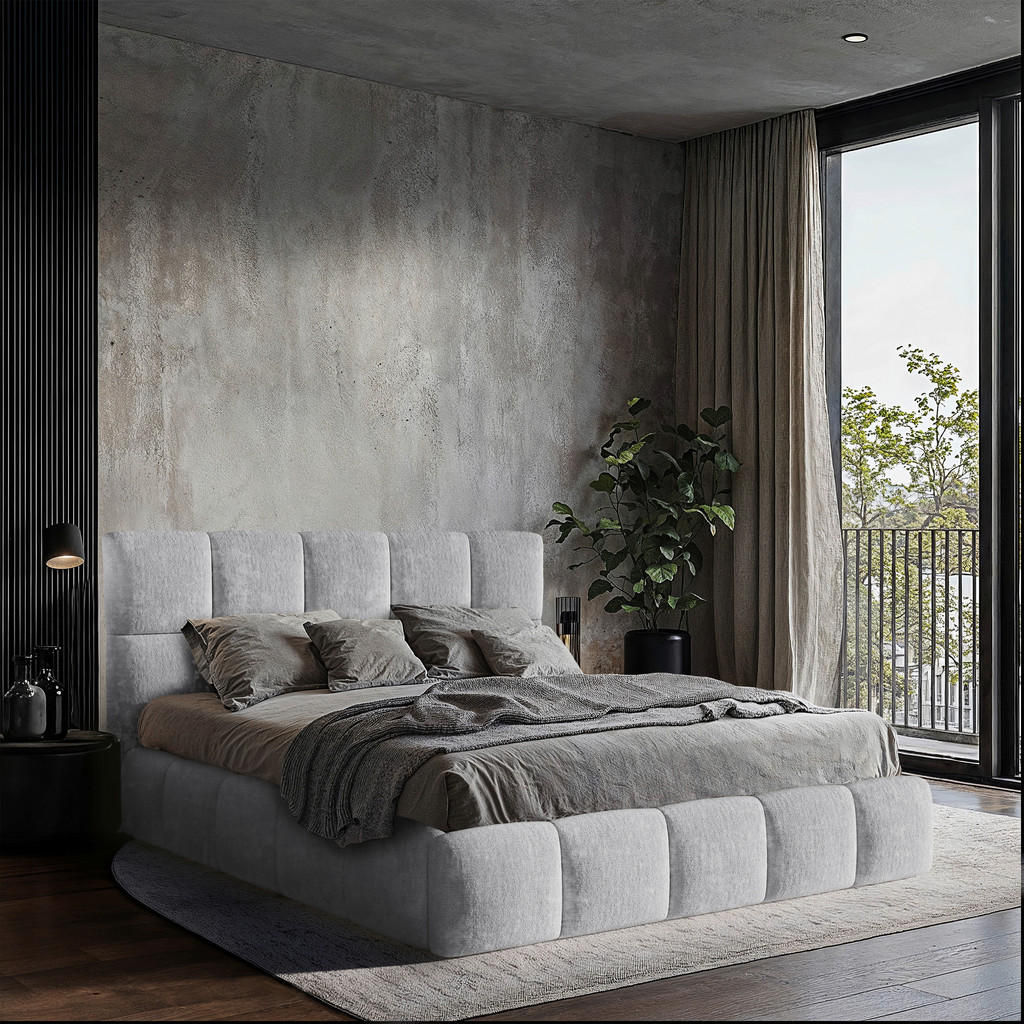 GESTOFFEERD BED 180 cm x 200 cm, hout, textiel, houtmateriaal lichtgrijs