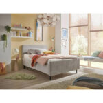 GESTOFFEERD BED 140 cm x 200 cm, textiel, lichtgrijs houten materiaal thumbnail 2