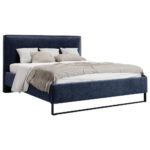 GESTOFFEERD BED 180 cm x 200 cm, hout, textiel, houtmateriaal donkerblauw thumbnail 2