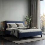 GESTOFFEERD BED 180 cm x 200 cm, hout, textiel, houtmateriaal donkerblauw thumbnail 1