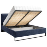 GESTOFFEERD BED 180 cm x 200 cm, hout, textiel, houtmateriaal donkerblauw thumbnail 4