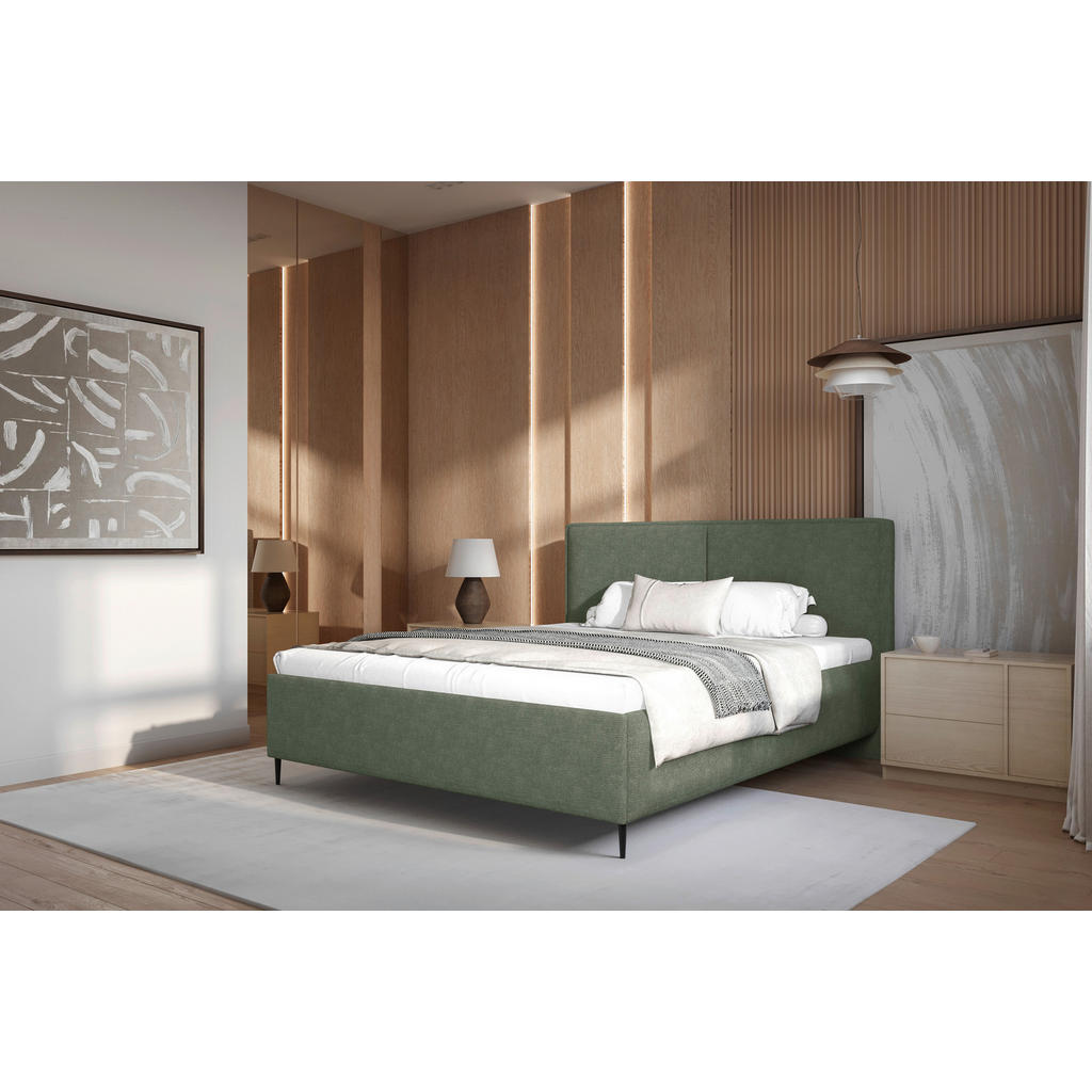 GESTOFFEERD BED 180 cm x 200 cm, hout, textiel, houtmateriaal donkergroen