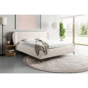 GESTOFFEERD BED 180 cm x 200 cm, hout, kunststof, textiel, houtmateriaal parel