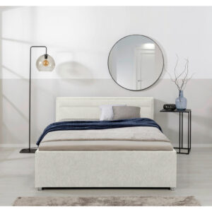 GESTOFFEERD BED 140 cm x 200 cm, hout, metaal, kunststof, crèmekleurig textiel