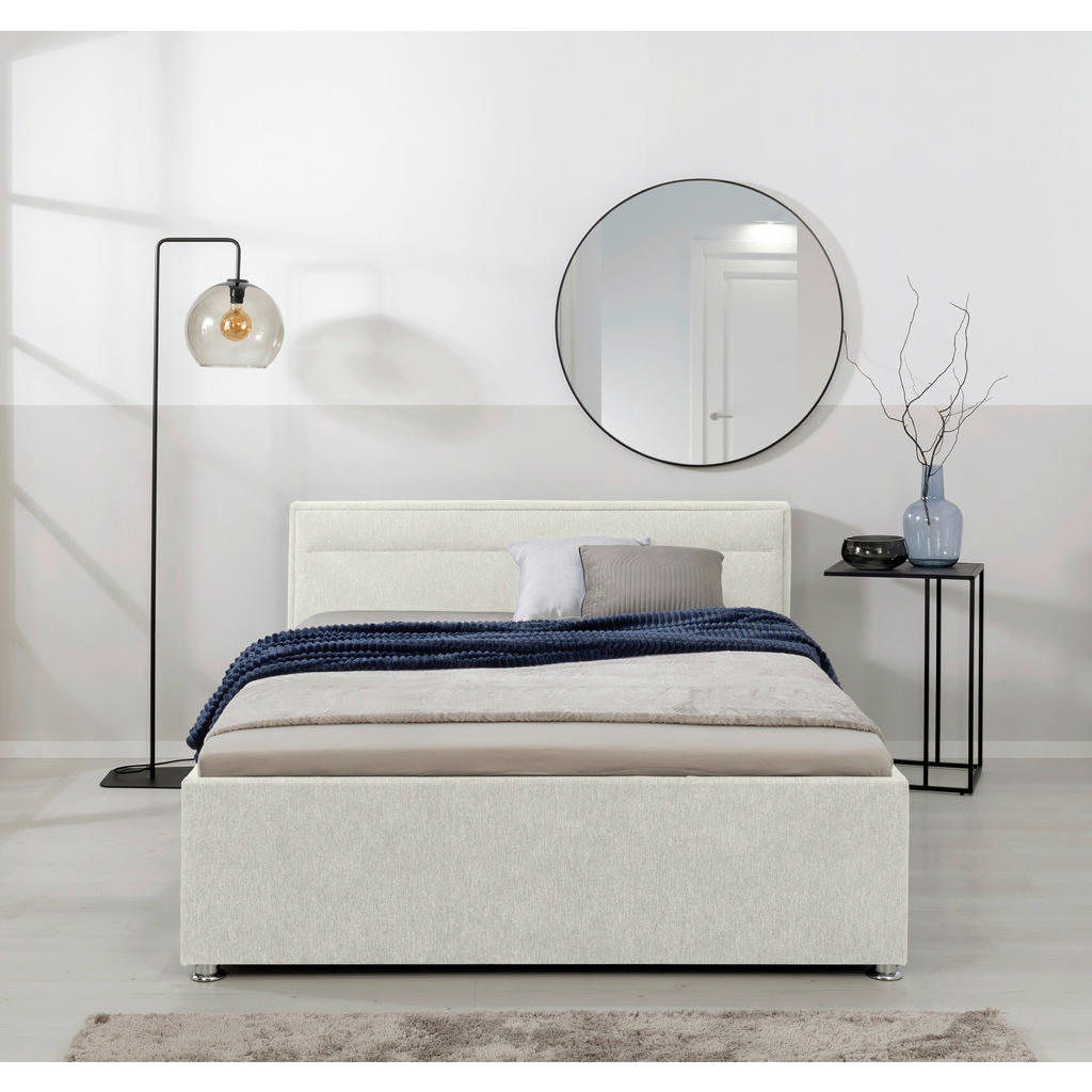 GESTOFFEERD BED 140 cm x 200 cm, hout, metaal, kunststof, crèmekleurig textiel