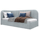 GESTOFFEERD BED 90 cm x 200 cm, hout, textiel, houtmateriaal mint turquoise thumbnail 2
