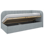 GESTOFFEERD BED 90 cm x 200 cm, hout, textiel, houtmateriaal mint turquoise thumbnail 6