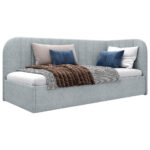GESTOFFEERD BED 90 cm x 200 cm, hout, textiel, houtmateriaal mint turquoise thumbnail 2