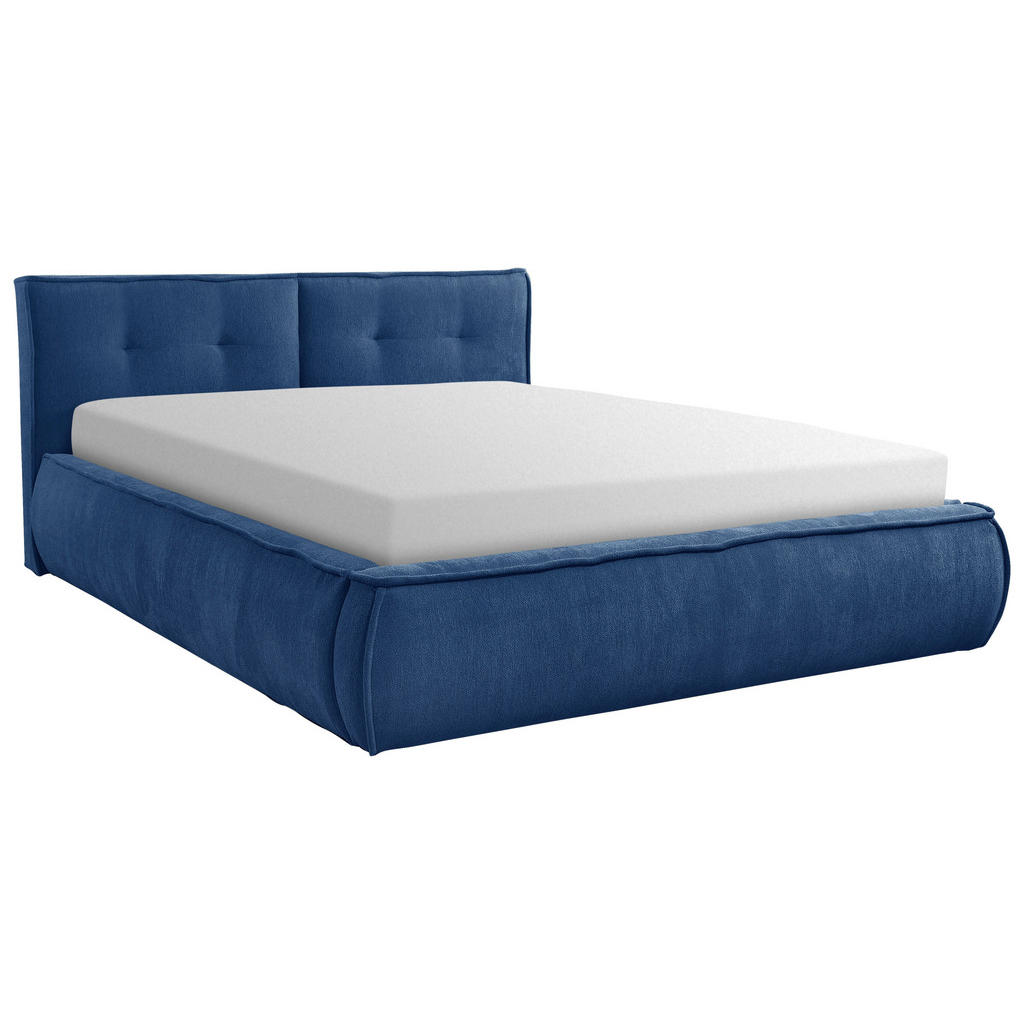 GESTOFFEERD BED 180 cm x 200 cm, hout, textiel, houten materiaal blauw