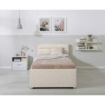 GESTOFFEERD BED 90 cm x 200 cm, hout, metaal, kunststof, natuurlijke kleur textiel thumbnail 1