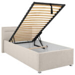 GESTOFFEERD BED 90 cm x 200 cm, hout, metaal, kunststof, natuurlijke kleur textiel thumbnail 7