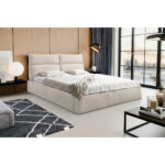 GESTOFFEERD BED 180 cm x 200 cm, hout, kunststof, textiel, houtmateriaal natuurlijke kleur thumbnail 1