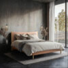 GESTOFFEERD BED 180 cm x 200 cm, hout, textiel, houtmateriaal steenbruin