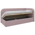 GESTOFFEERD BED 90 cm x 200 cm, hout, textiel, houtmateriaal roze thumbnail 4