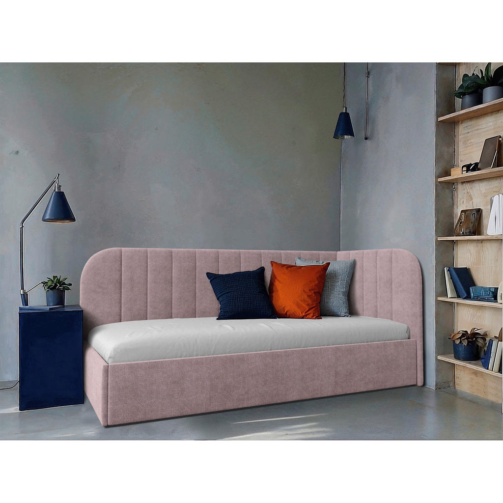 GESTOFFEERD BED 90 cm x 200 cm, hout, textiel, houtmateriaal roze