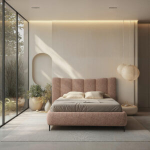 GESTOFFEERD BED 160 cm x 200 cm, hout, textiel, houtmateriaal roze