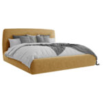 GESTOFFEERD BED 140 cm x 200 cm, hout, textiel, houtmateriaal geel thumbnail 2