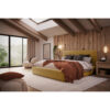 GESTOFFEERD BED 160 cm x 200 cm, hout, textiel, houtmateriaal geel