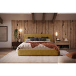 GESTOFFEERD BED 140 cm x 200 cm, hout, textiel, houtmateriaal geel thumbnail 4
