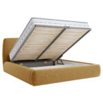 GESTOFFEERD BED 140 cm x 200 cm, hout, textiel, houtmateriaal geel thumbnail 5
