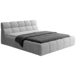GESTOFFEERD BED 180 cm x 200 cm, zilverkleurig textiel thumbnail 1