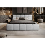 GESTOFFEERD BED 180 cm x 200 cm, zilverkleurig textiel thumbnail 5