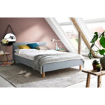 GESTOFFEERD BED 140 cm x 200 cm, textiel lichtblauw thumbnail 1