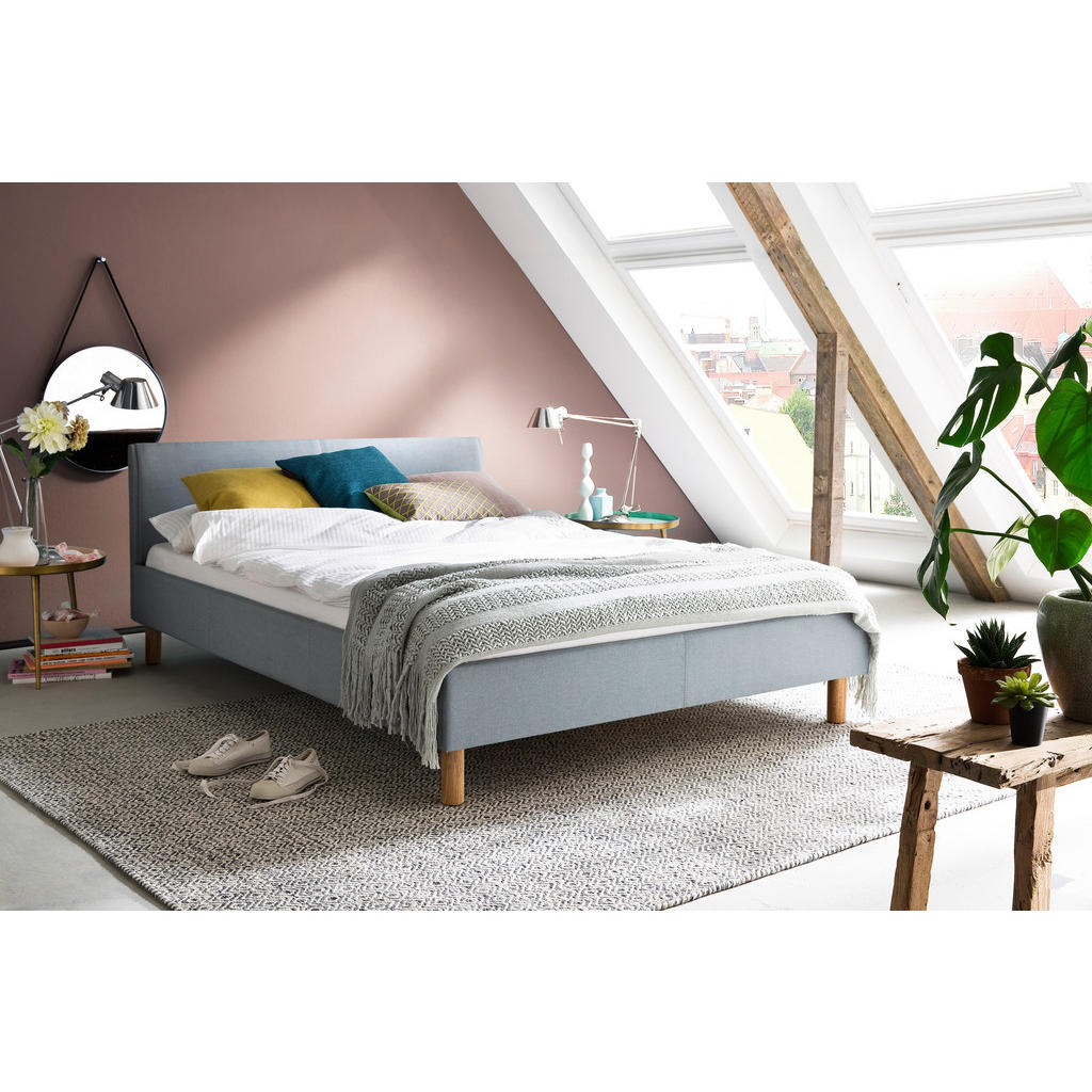GESTOFFEERD BED 140 cm x 200 cm, textiel lichtblauw