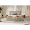 GESTOFFEERD BED 180 cm x 200 cm, hout, textiel, houtmateriaal lichtbruin